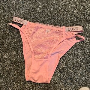 NEW NWOT Pink Lace Panties with Love Rhinestone Straps. Medium. MUST BE BUNDLED